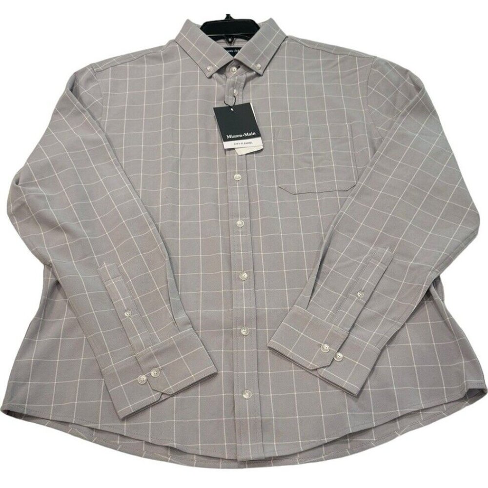 Men’s Mizzen+Main XXL Trim City Flannel Button Up Shirt Light Pastel Gray $148